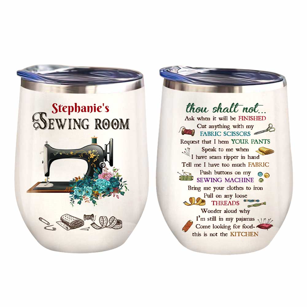 Personalized Sewing Room Rules Wine Tumbler - Thegiftio