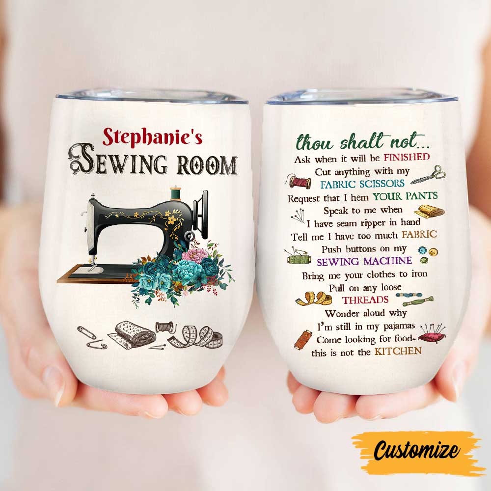 Personalized Sewing Room Rules Wine Tumbler