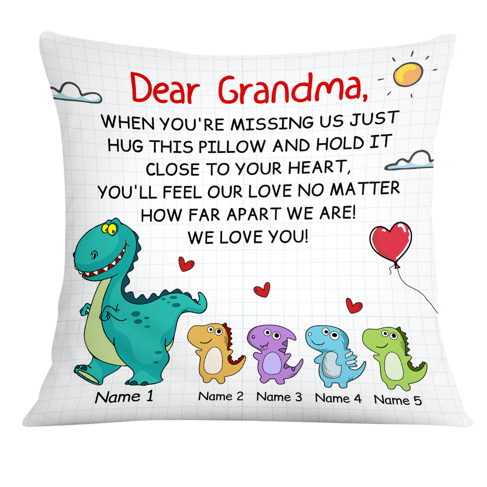 Personalized Grandma Granddaughter Mom Daughter Gift, Dinosaur When You're Missing Us Pillow - Thegiftio UK