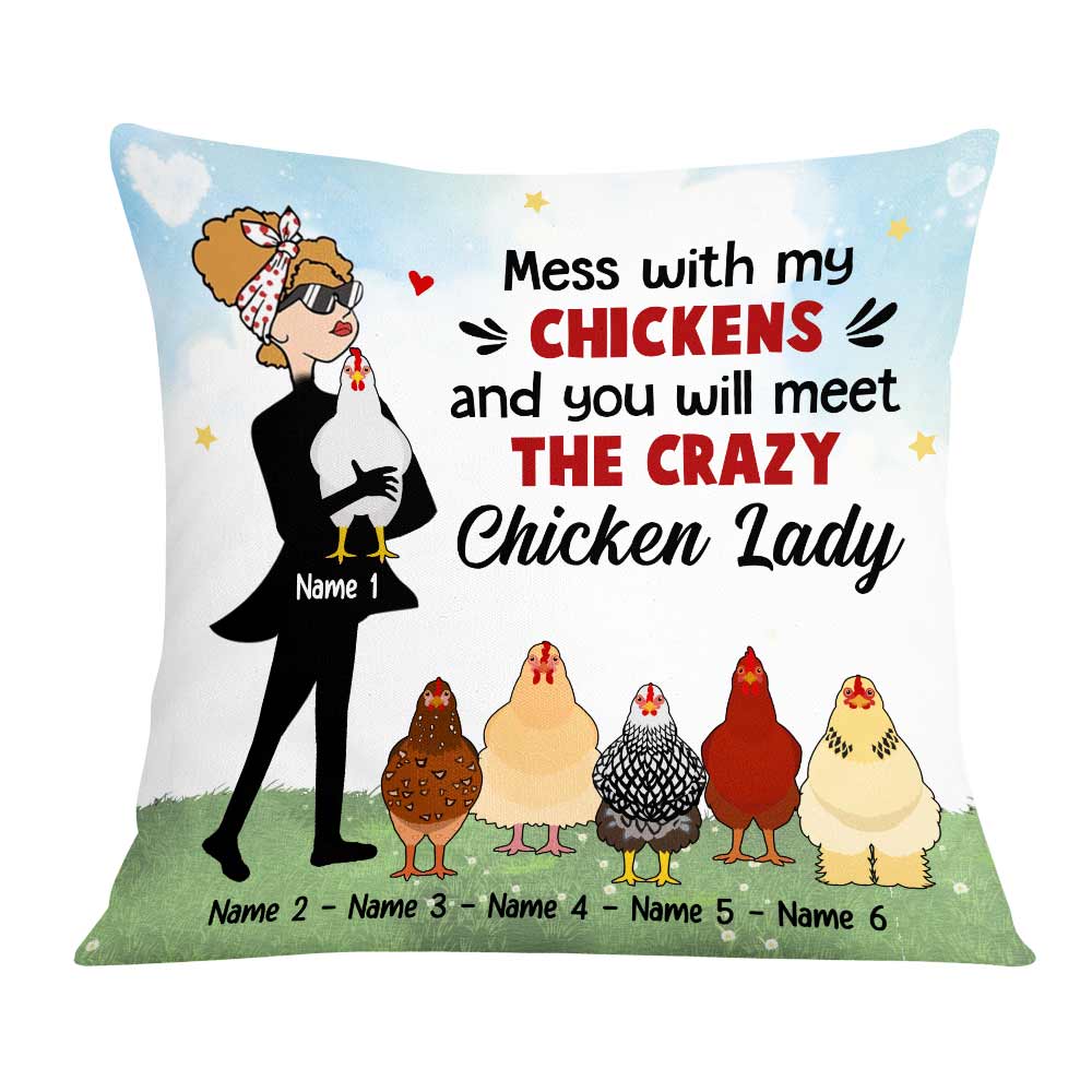 Personalized Funny Farmer Gifts, Mess With My Chickens And You Will Meet The Crazy Chicken Lady Pillow - Thegiftio UK