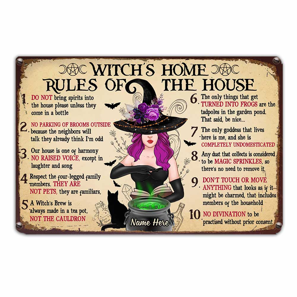 Personalized Witch House Rules Metal Sign - Thegiftio UK