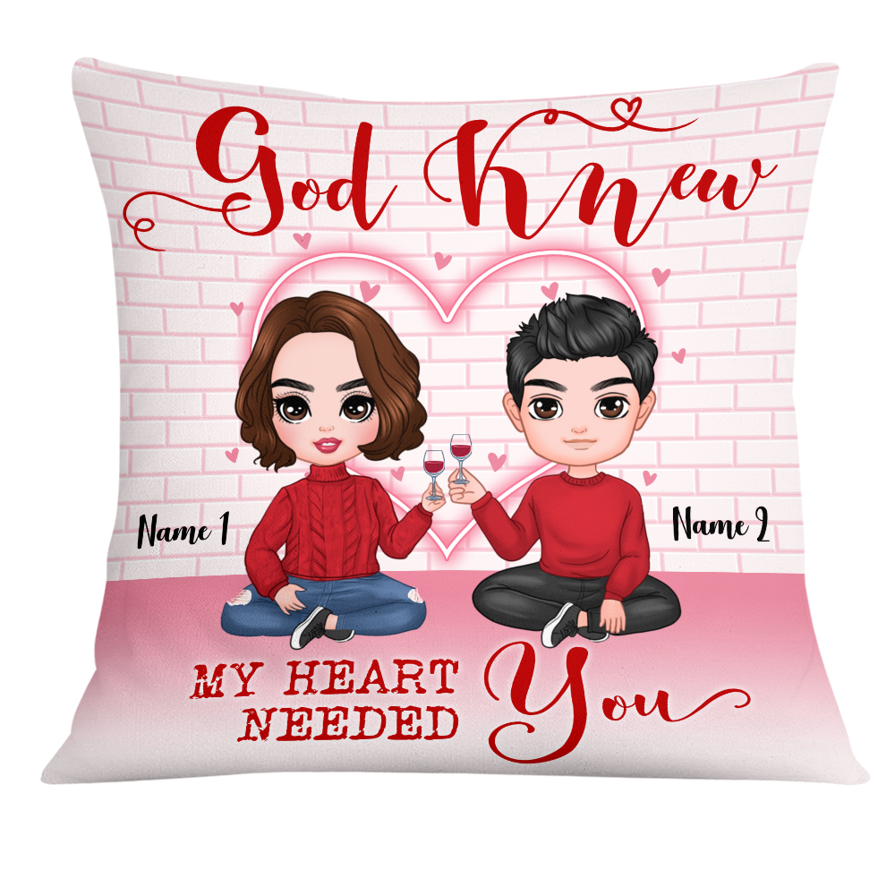 Personalized Gift For Couple Valentine, God Knew My Heart Needed You Pillow - Thegiftio UK