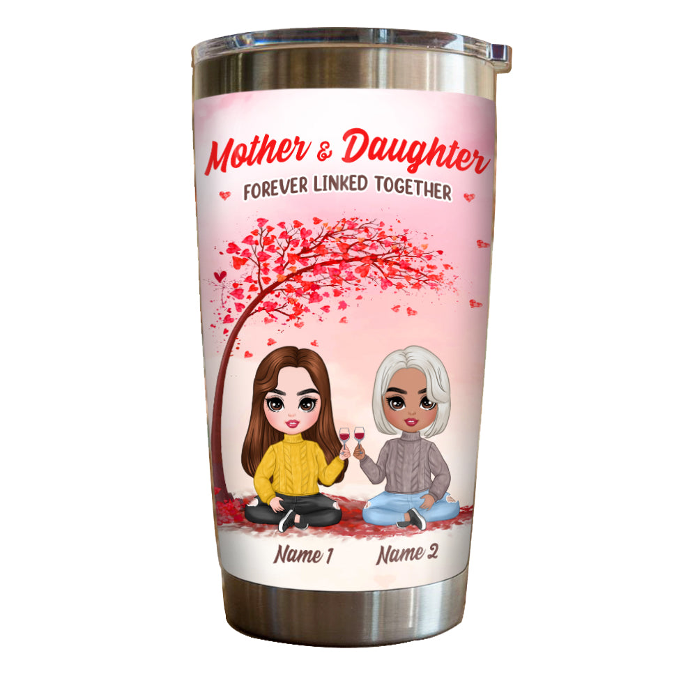 Personalized Family Icon Mother Daughter Forever Linked Together Steel Tumbler - Thegiftio UK