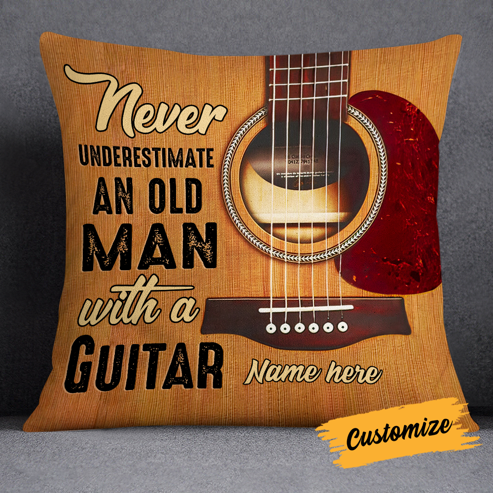 Personalized Old Man Guitar Pillow