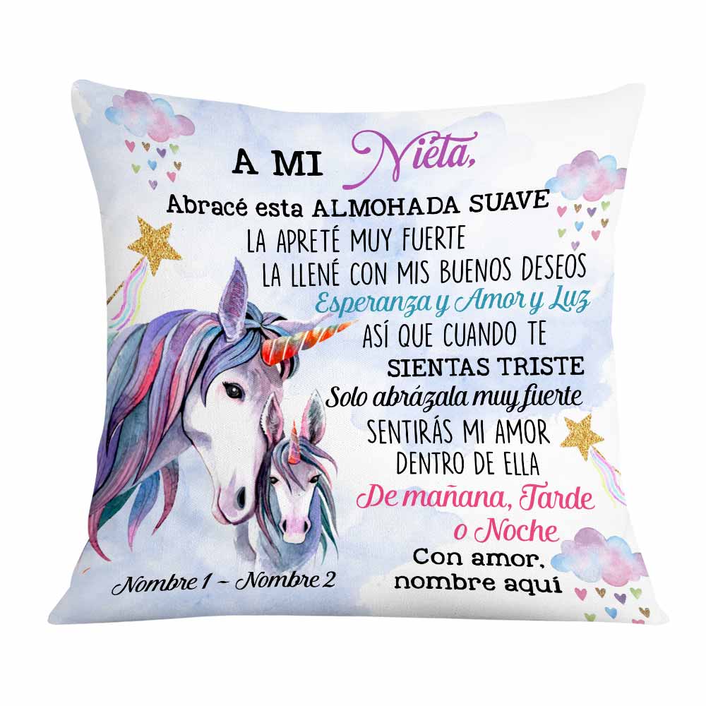Personalized Mom Grandma Daughter Granddaughter Son Grandson Spanish Mamá Abuela Unicorn Pillow - Thegiftio UK