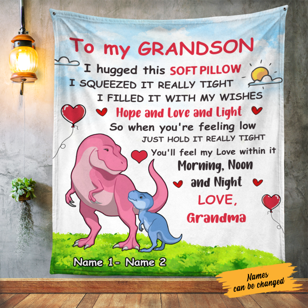 Personalized Mom Grandma To My Son Grandson Dinosaur Blanket