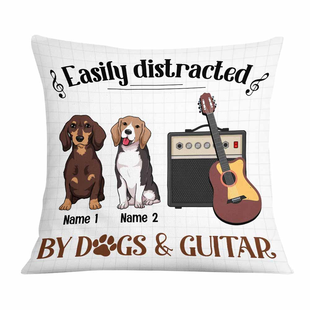 Personalized Dog Gifts, Easily Distracted By Dogs And Guitar Pillow - Thegiftio UK