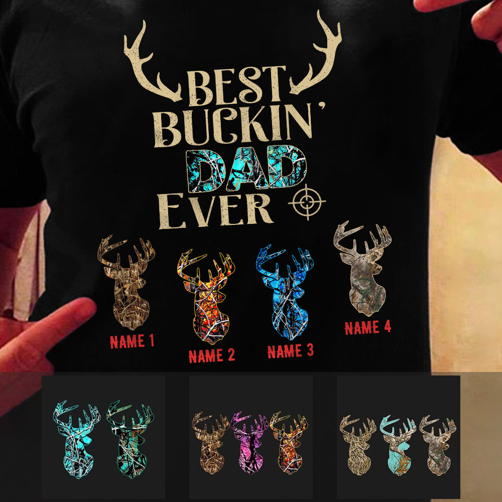 Personalized Hunting Bucking Dad Grandpa Ever T Shirt - Thegiftio UK