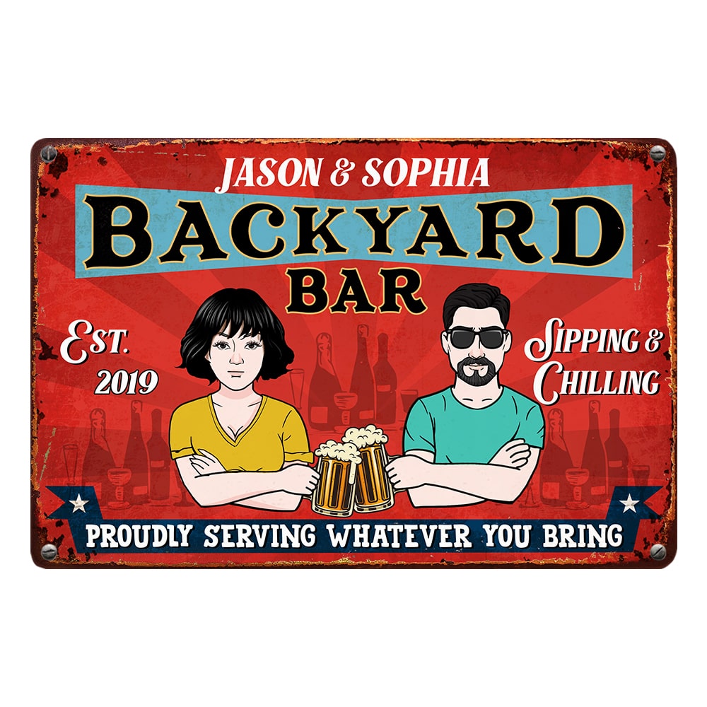 Personalized Backyard Bar Couple Metal Sign - Thegiftio UK