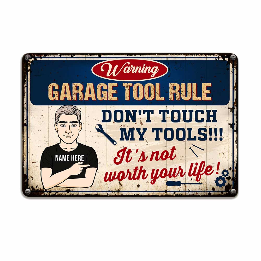 Personalized Garage Tool Rule Man Cave Metal Sign