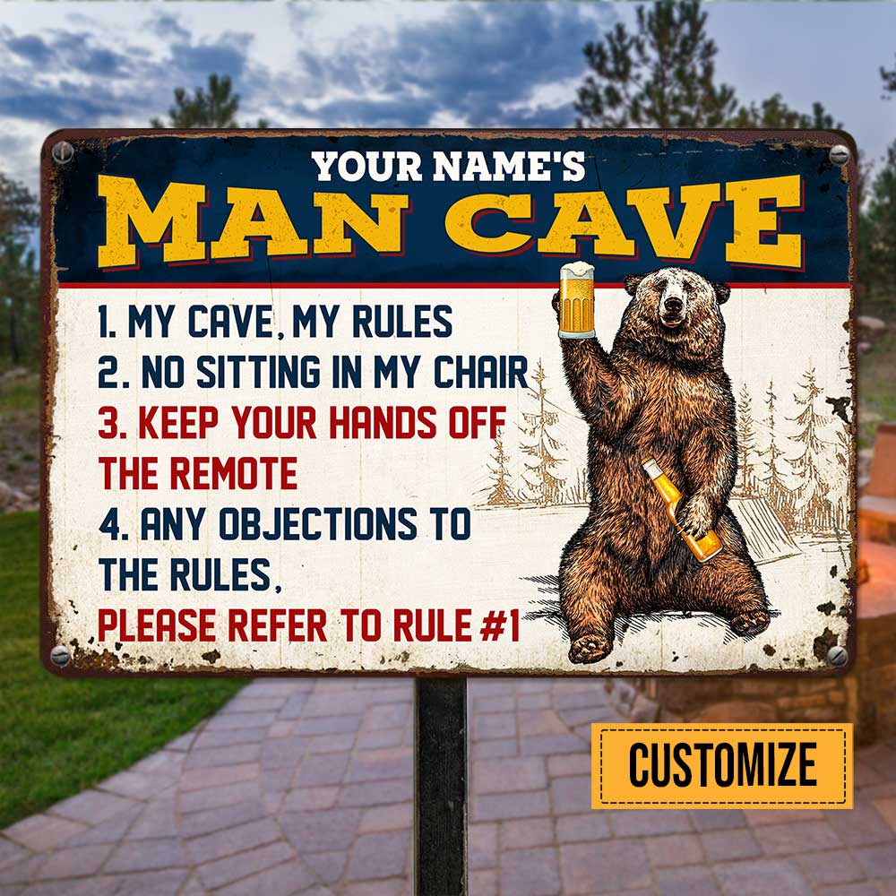 Personalized Gift For Bear Lovers, Man Cave Metal Sign