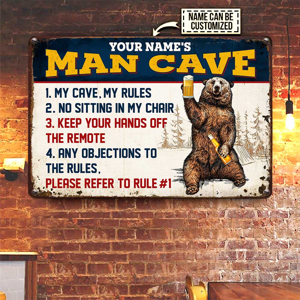 Personalized Gift For Bear Lovers, Man Cave Metal Sign