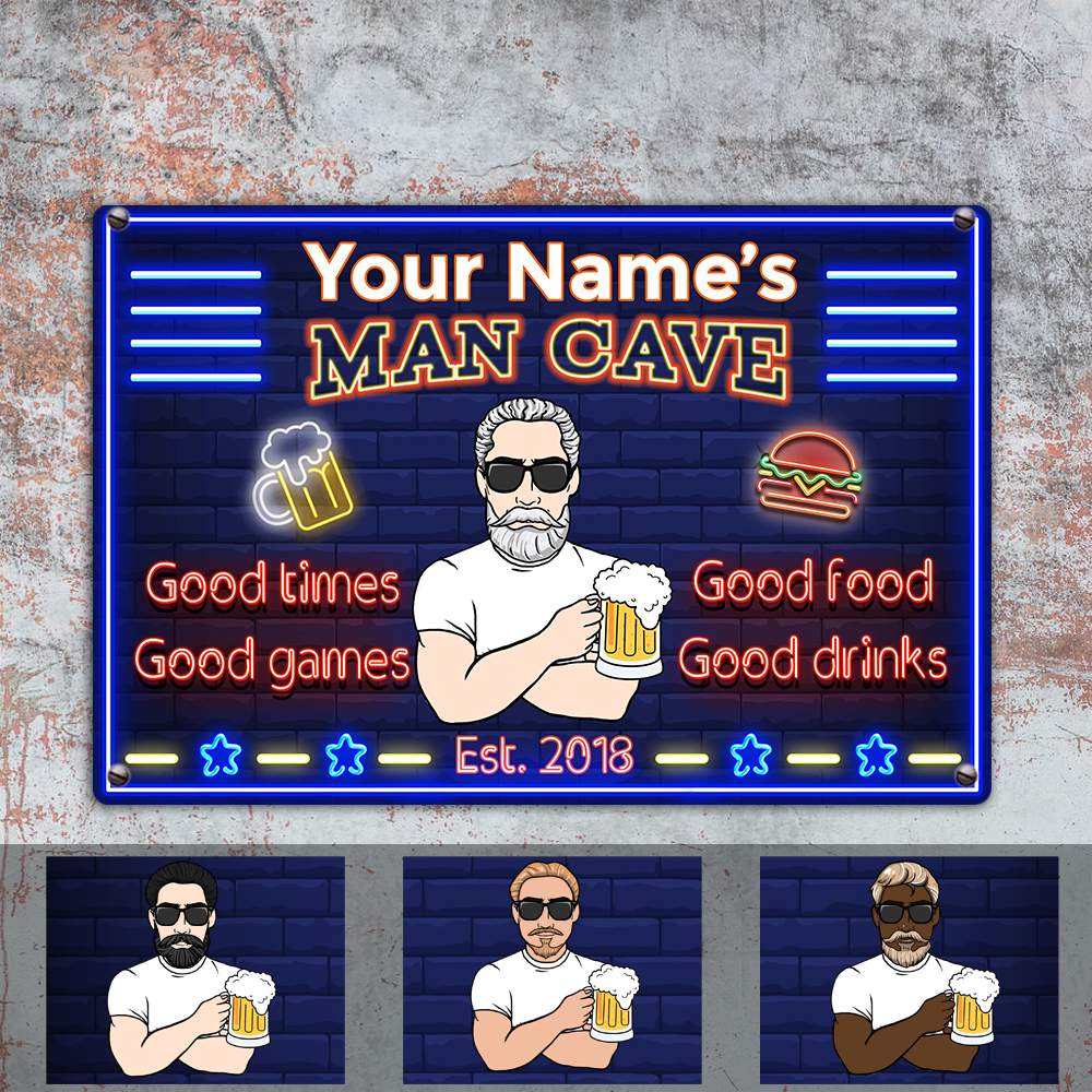 Personalized Man Cave Good Time Good Games Metal Sign
