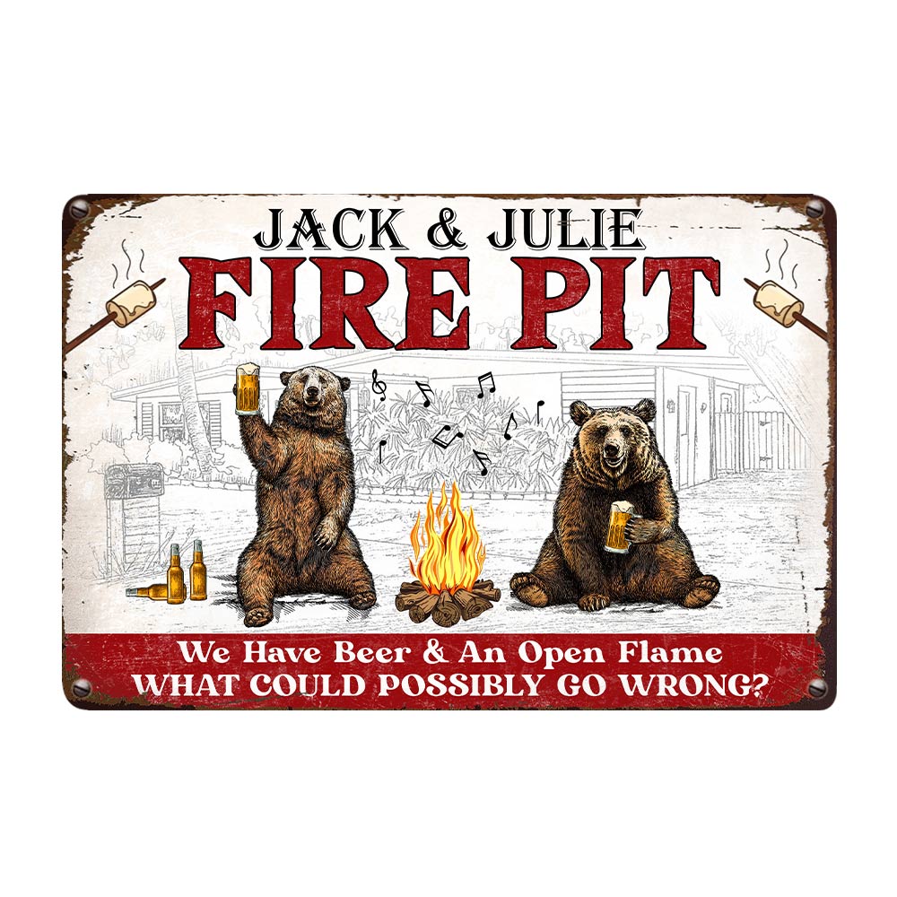 Personalized Couple Family Bear Firepit Outdoor Metal Sign - Thegiftio UK