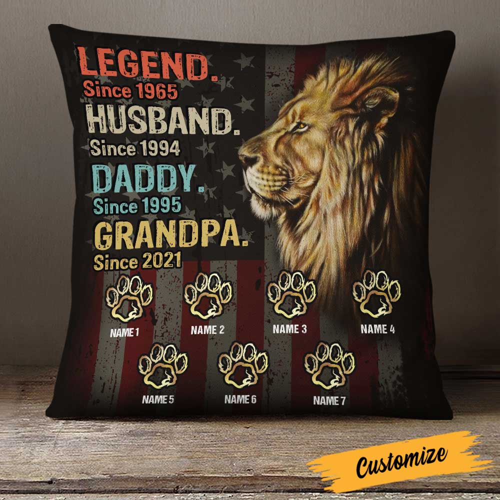 Personalized Fathers Day Gift, Dad Grandpa Gift, Lion Pillow