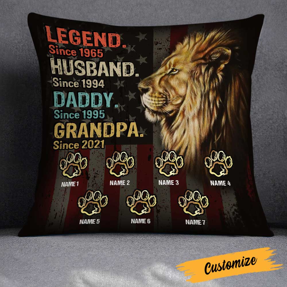 Personalized Fathers Day Gift, Dad Grandpa Gift, Lion Pillow