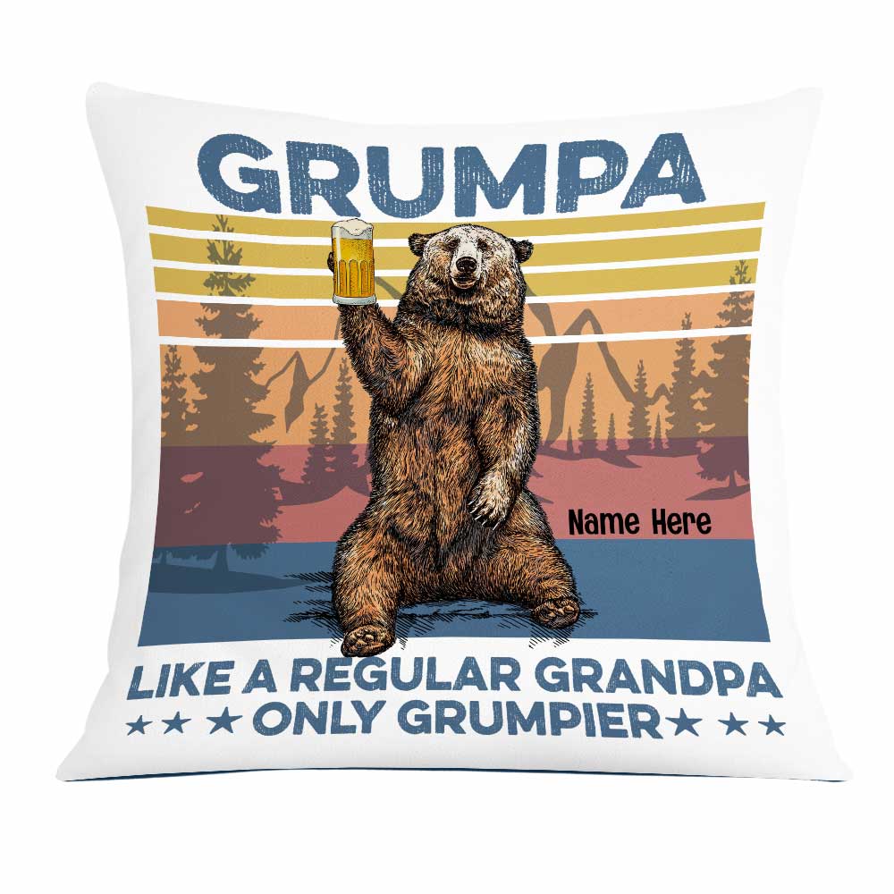 Personalized Fathers Day Gift, Funny Dad Grandpa Gift, Bear Grumpa Like a Regular Grandpa Only Grumpier Pillow - Thegiftio UK