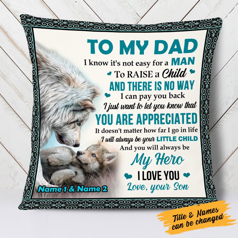Personalized Fathers Day Gift From Son, Grandson For Daddy, Grandpa Pillow, Dad Woft Pillow