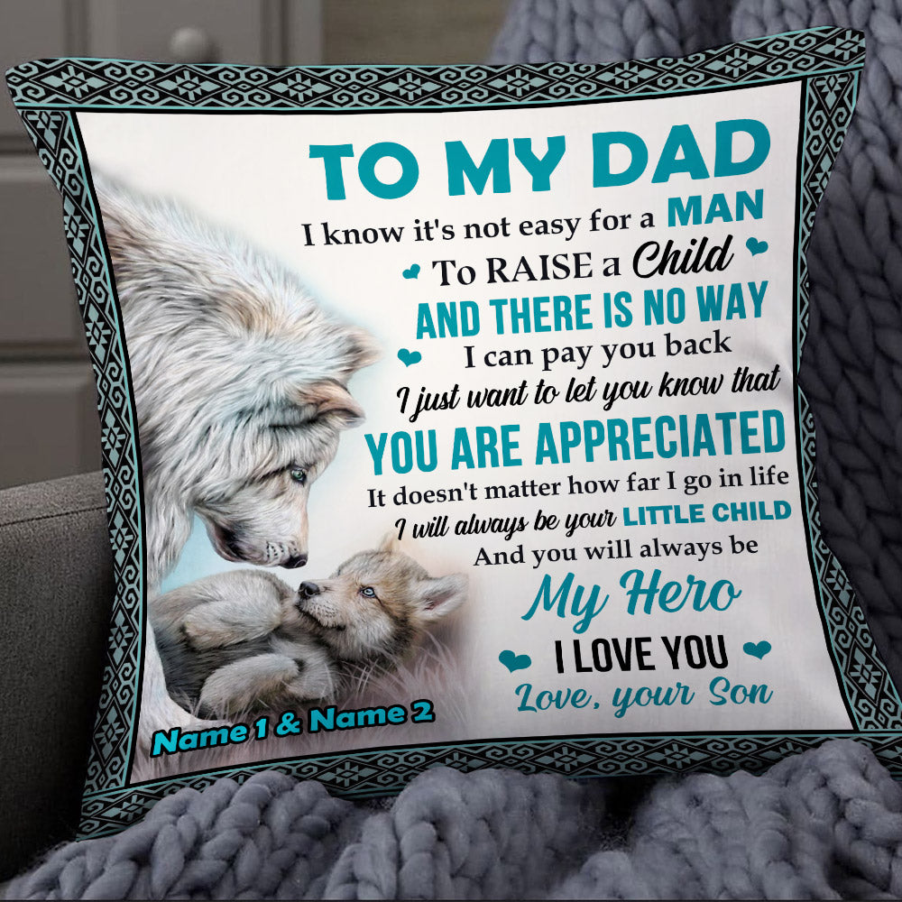 Personalized Fathers Day Gift From Son, Grandson For Daddy, Grandpa Pillow, Dad Woft Pillow