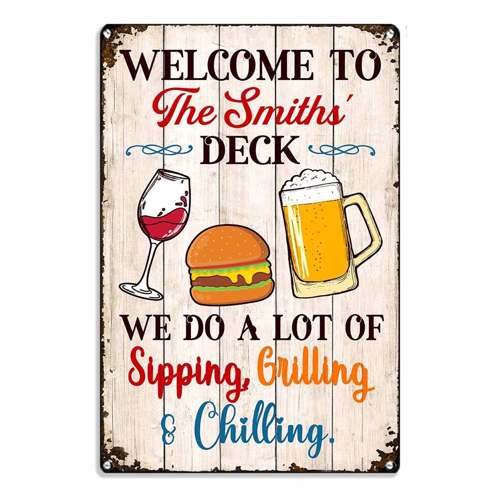 Personalized Deck Gardening Sipping Grilling Chilling Metal Sign - Thegiftio UK
