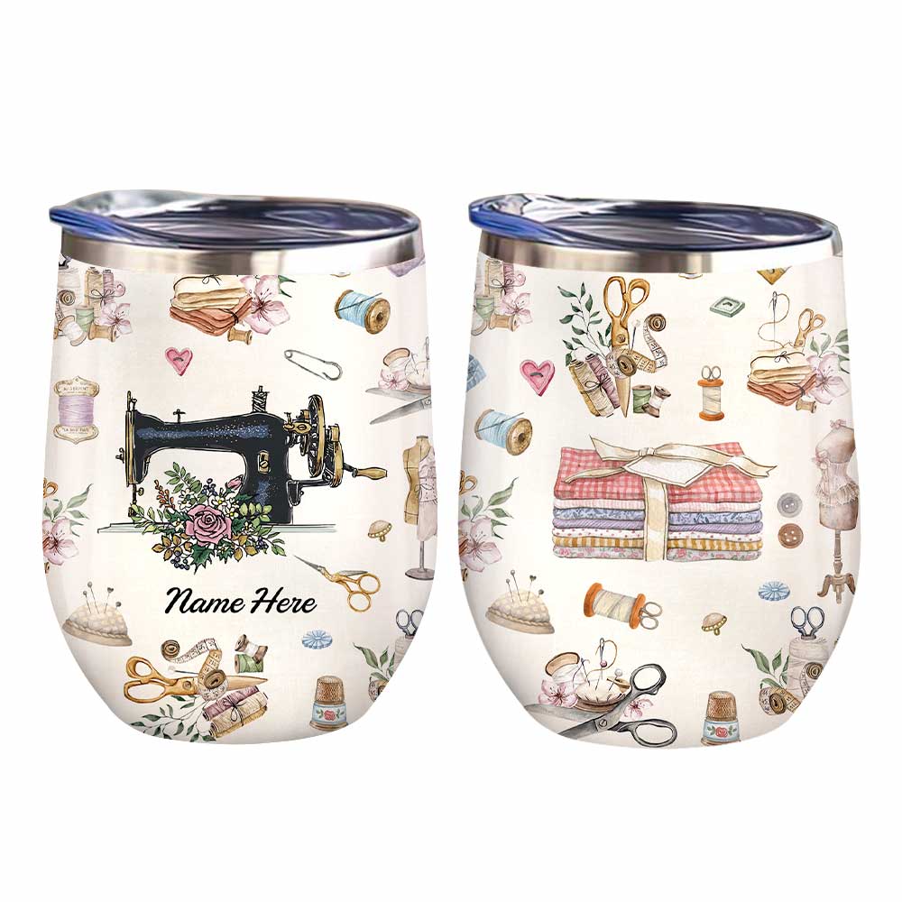 Personalized Sewing Therapy Wine Tumbler
