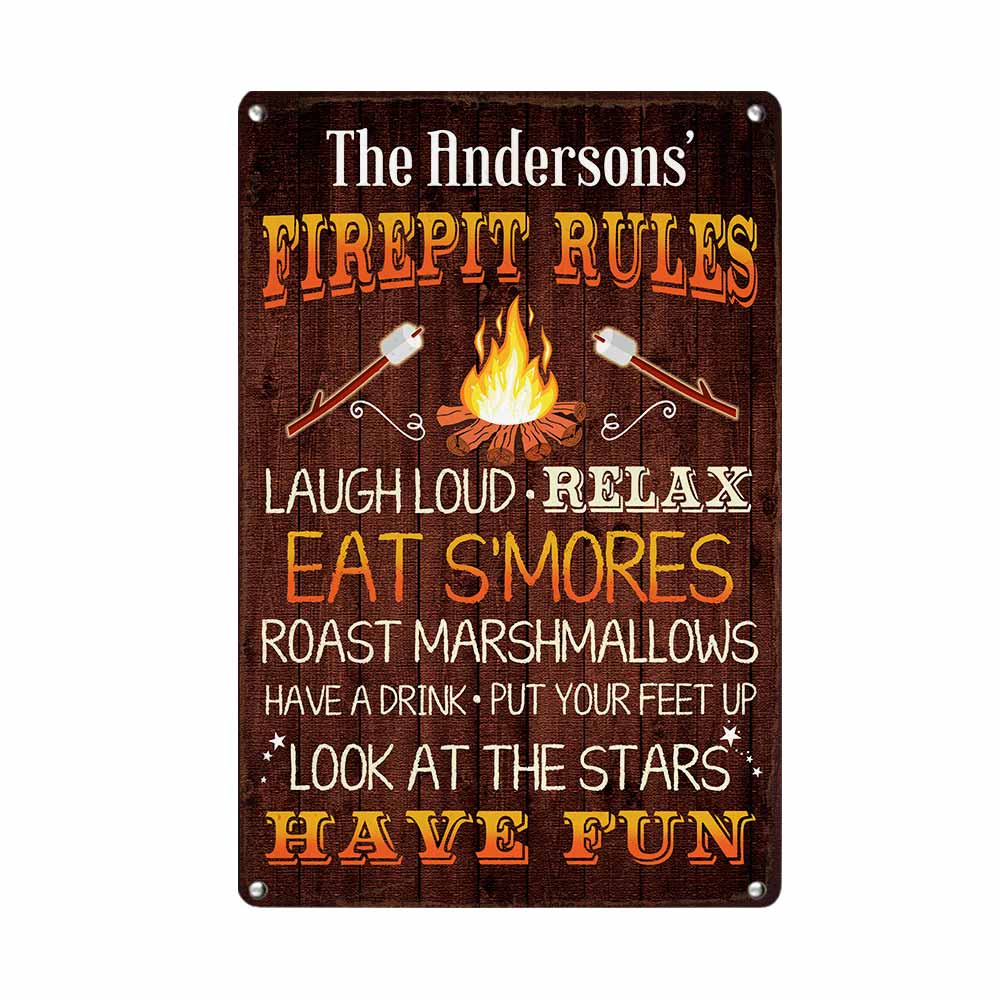 Personalized Fire Pit Rules Gardening Metal Sign - Thegiftio UK
