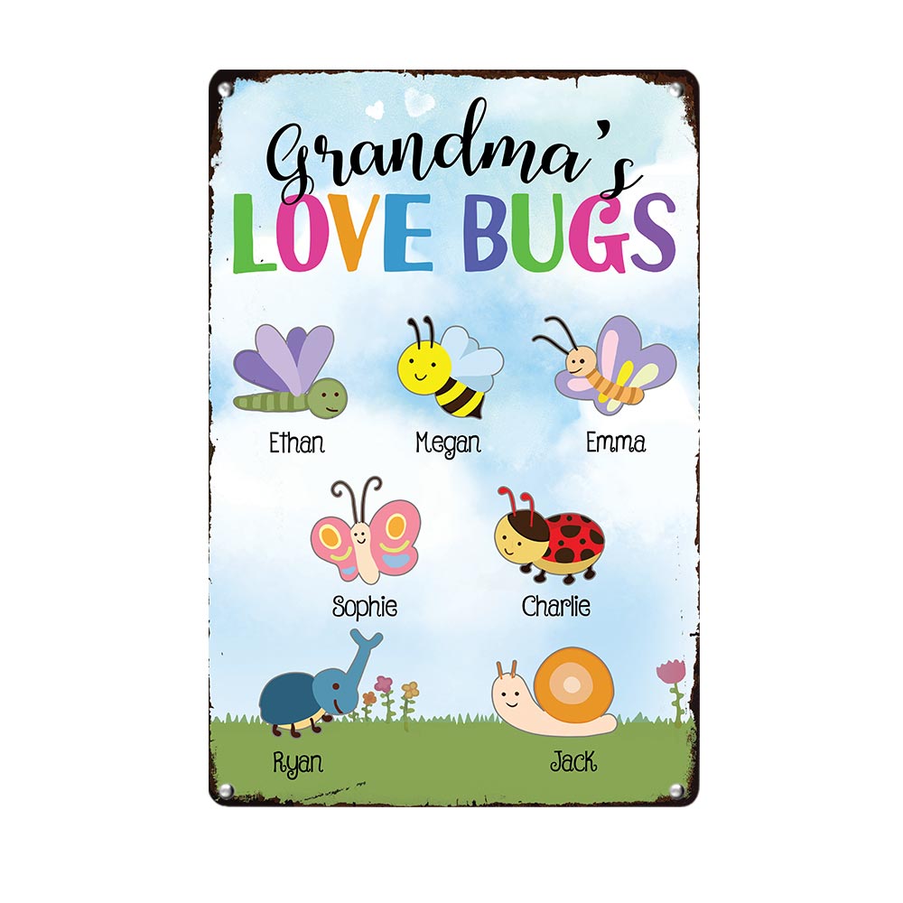 Personalized Grandma Love Bugs Gardening Garden Outdoor Metal Sign - Thegiftio UK