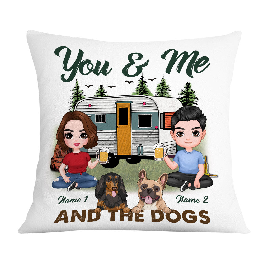 Personalized Loving Gift For Couple, Camping Lovers, Dog Owners, Camping Couple With Dog Pillow - Thegiftio UK