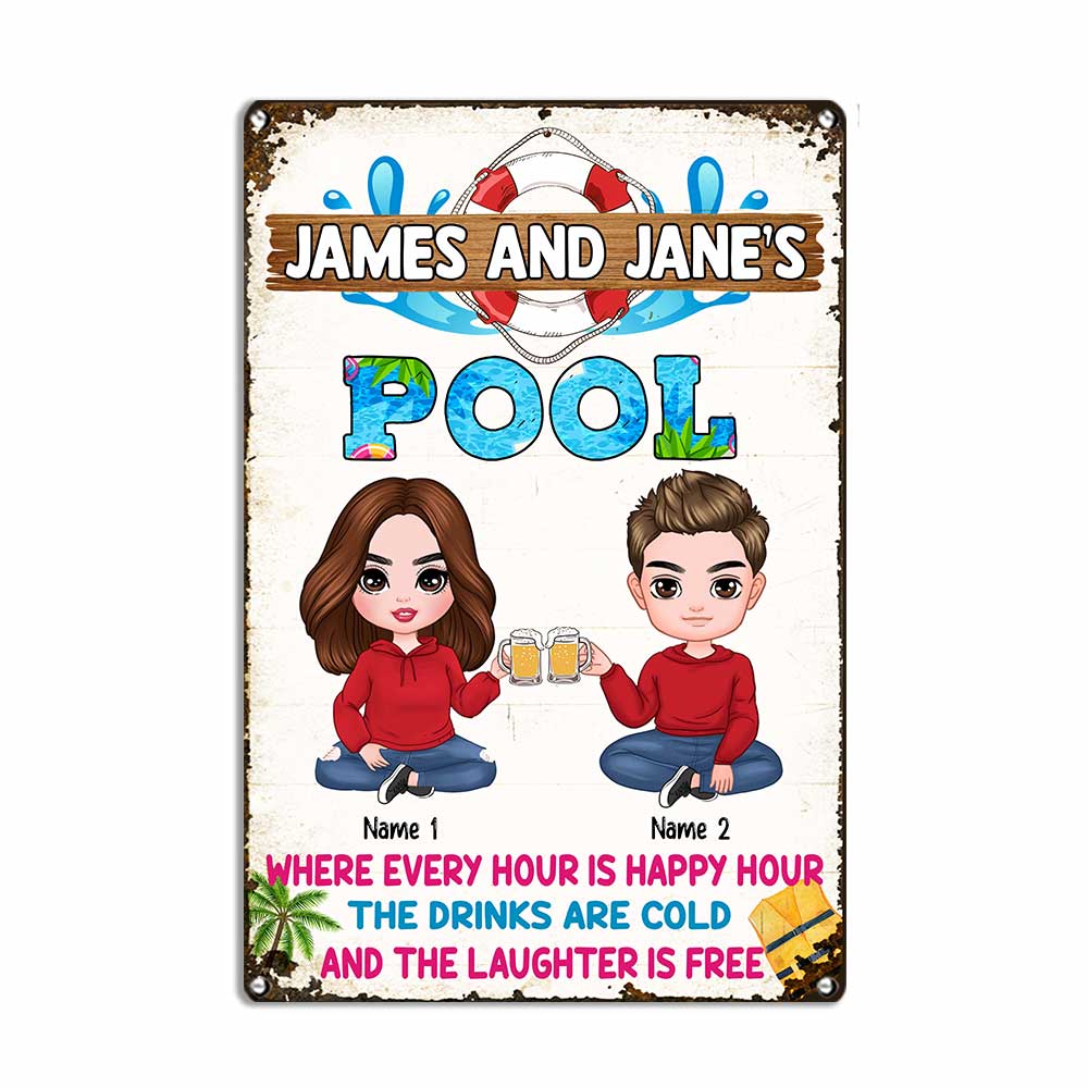 Personalized Pool Lovers Gift For Couple, Swimming Pool Metal Sign