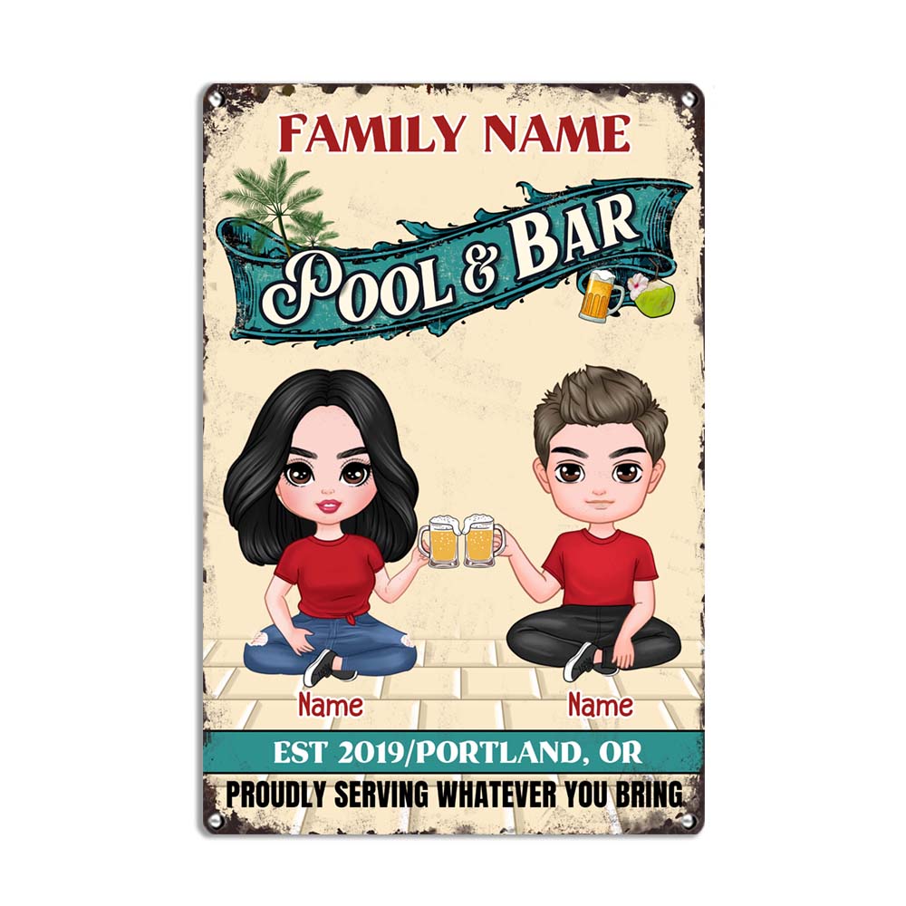 Personalized Pool Bar Couple Metal Sign - Thegiftio UK