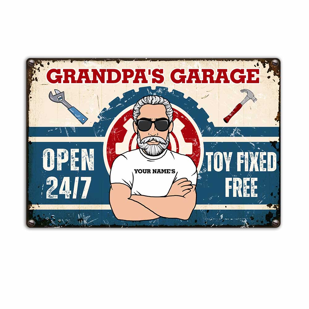 Personalized Dad Grandpa Garage Metal Sign - Thegiftio UK