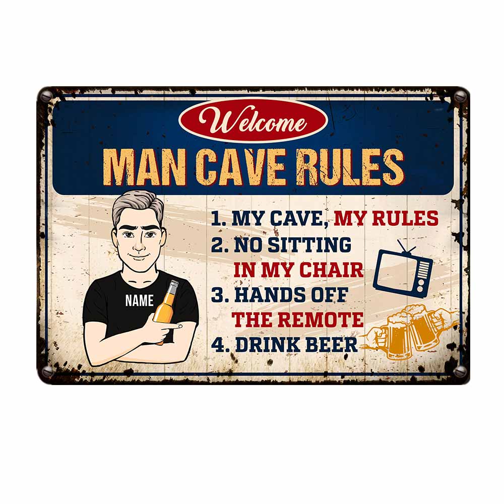 Personalized Man Cave Garage Rules Dad Grandpa Metal Sign - Thegiftio UK