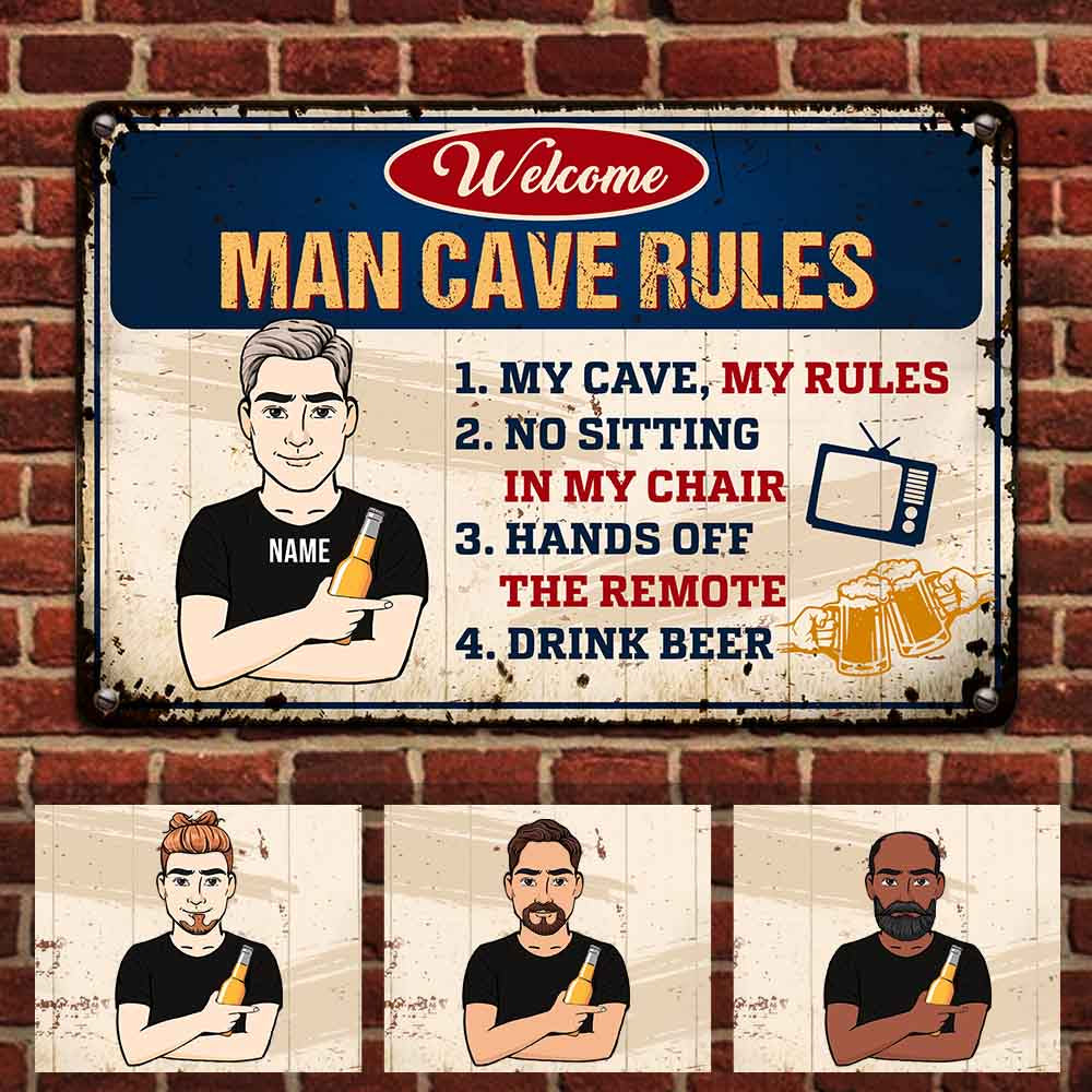 Personalized Man Cave Garage Rules Dad Grandpa Metal Sign