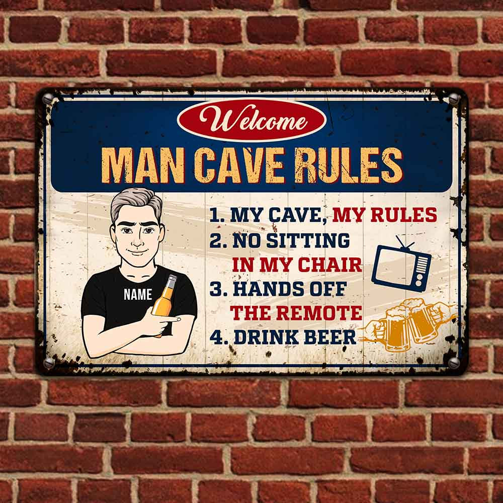 Personalized Man Cave Garage Rules Dad Grandpa Metal Sign