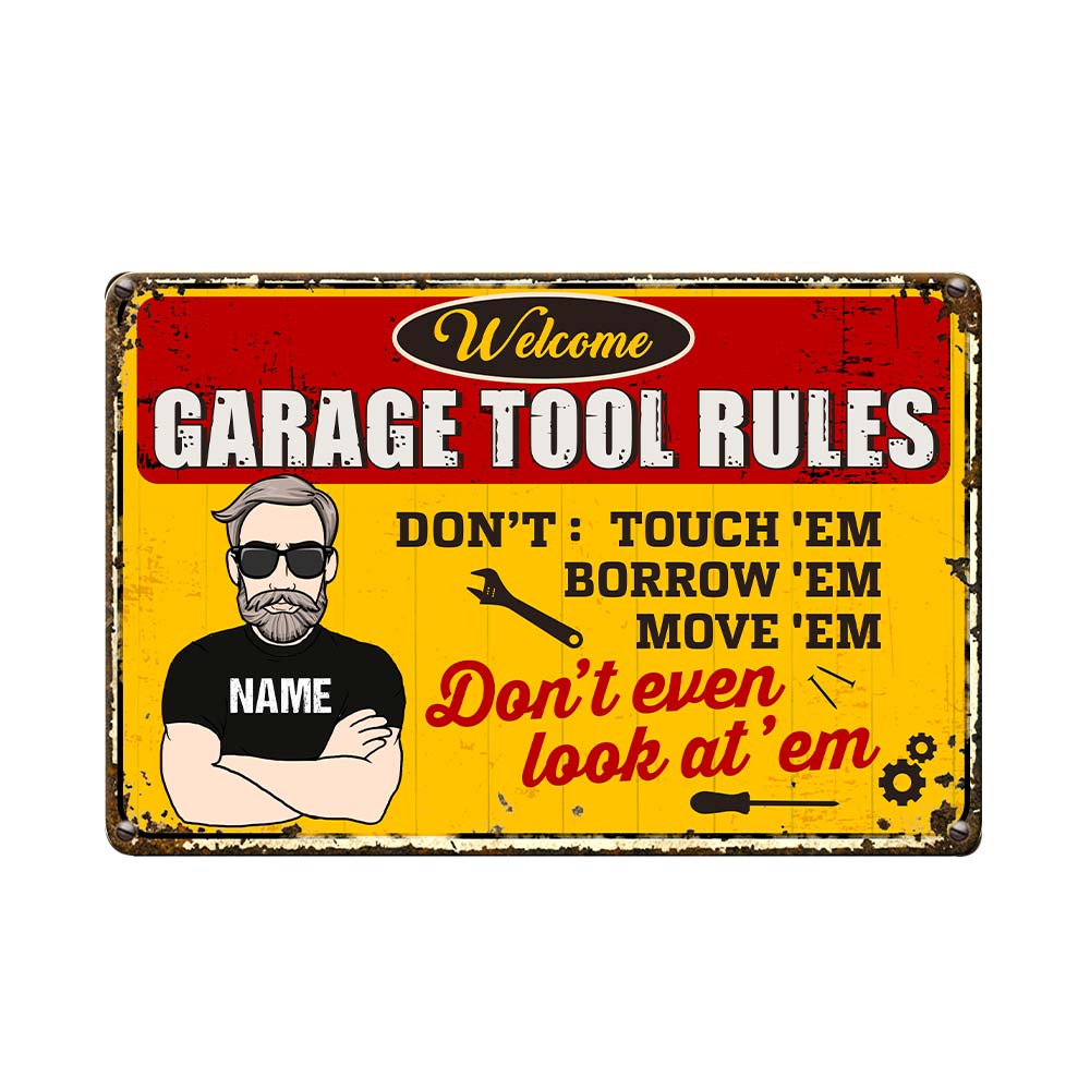 Personalized Garage Tool Rules Metal Sign - Thegiftio UK