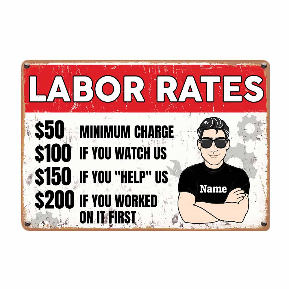 Personalized Garage Labor Rates Metal Sign - Thegiftio UK