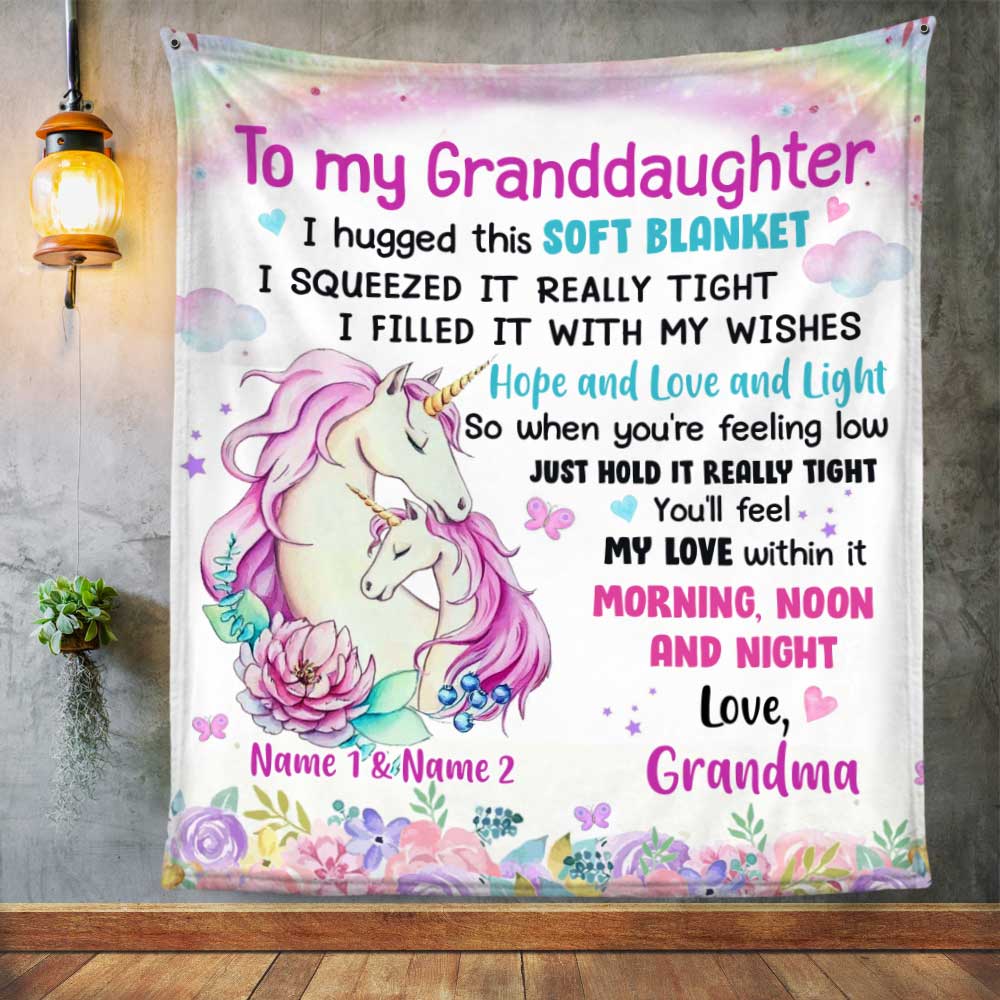 Personalized Unicorn Mom Grandma Daughter Granddaughter Hug This Blanket