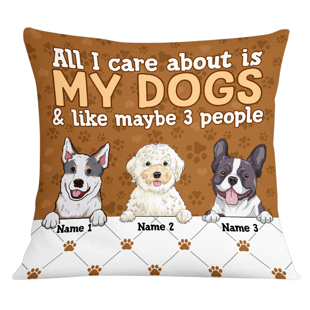 Personalized Funny Dog Gifts, All I Care About Are Dogs And Like 3 People Pillow - Thegiftio UK