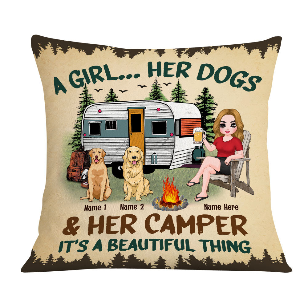 Personalized Dog Day Gift, Best Friend Forever, Love Camping, A Girl And Her Dog Pillow - Thegiftio UK