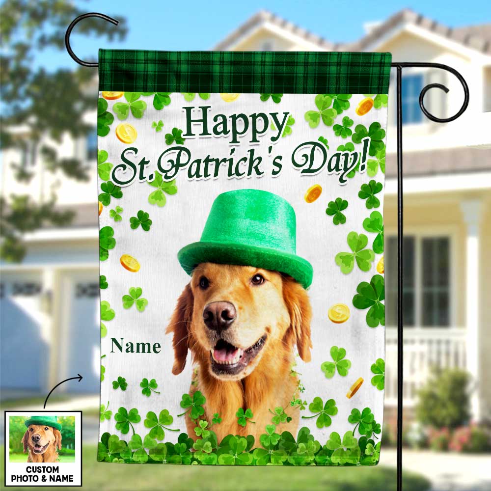 Personalized St Patrick's Day Dog Cat Photo Flag