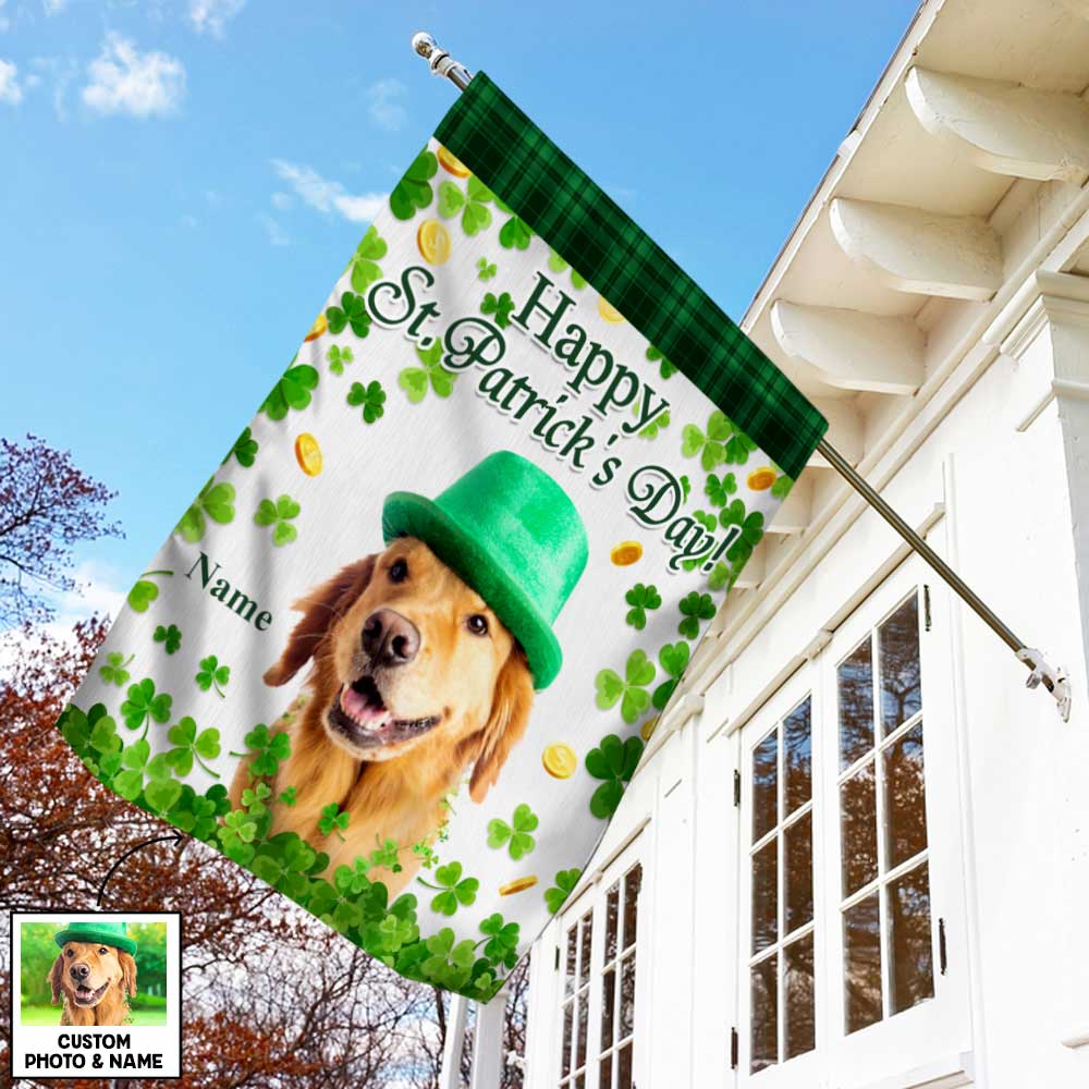 Personalized St Patrick's Day Dog Cat Photo Flag