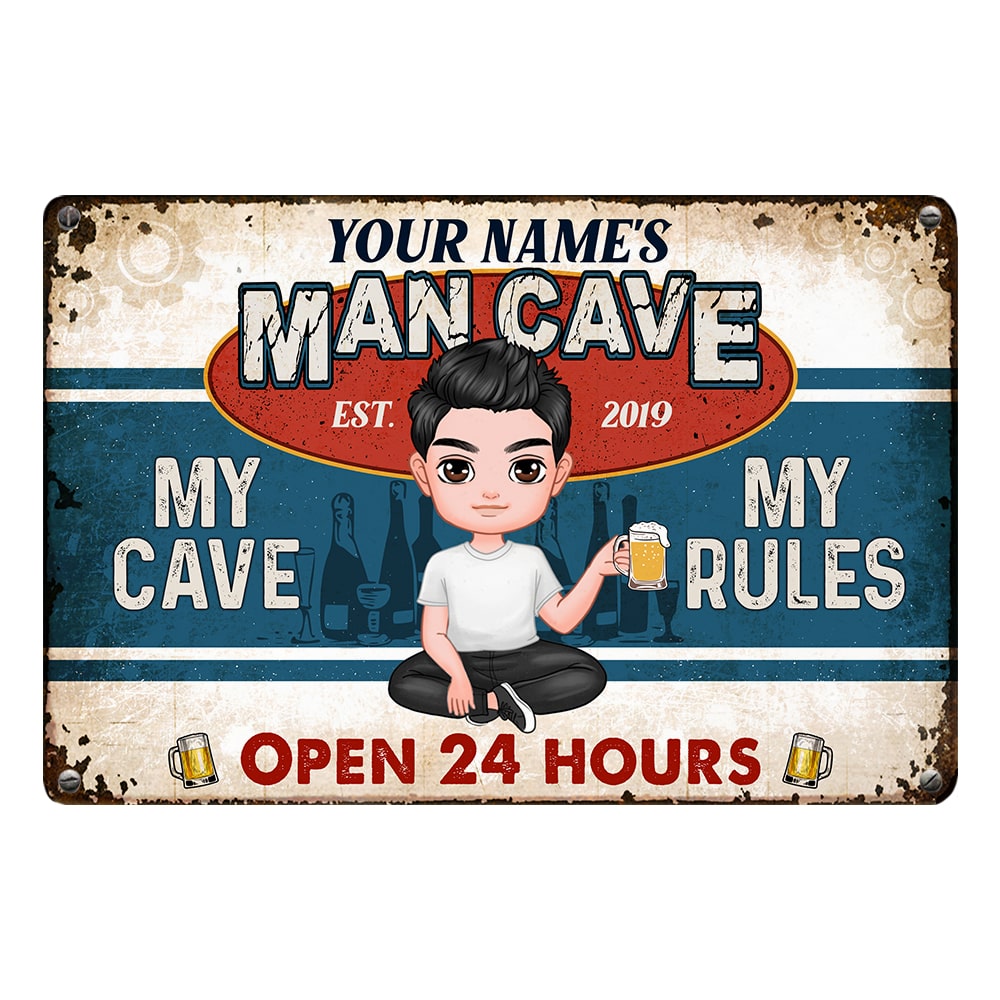 Personalized Fathers Day Gifts, Man Cave Rule Metal Sign