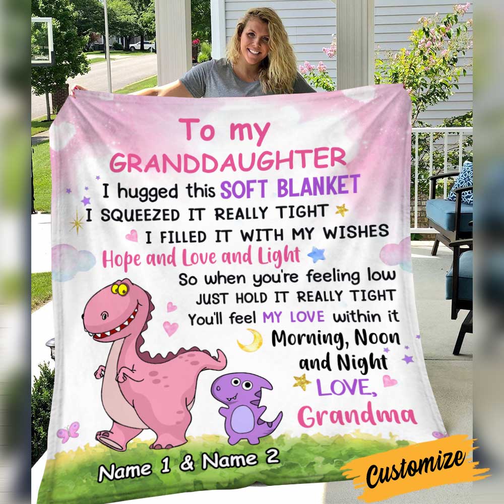 Personalized Dinosaur Mom Grandma To Son Grandson Daughter Granddaughter Hug This Blanket