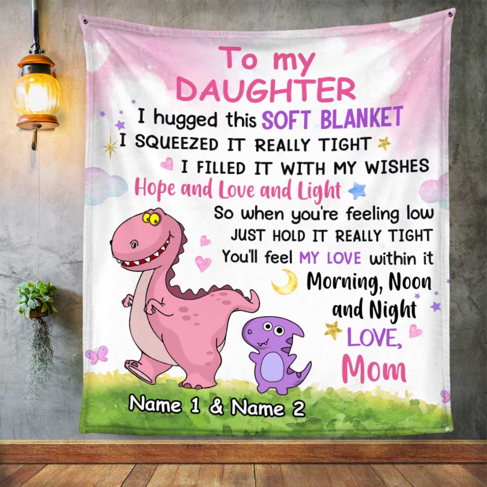 Personalized Dinosaur Mom Grandma To Son Grandson Daughter Granddaughter Hug This Blanket