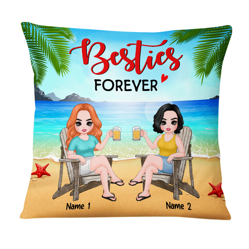 Personalized Gift For Besties, Bff, Sister, Besties Forever Beach Pillow - Thegiftio UK