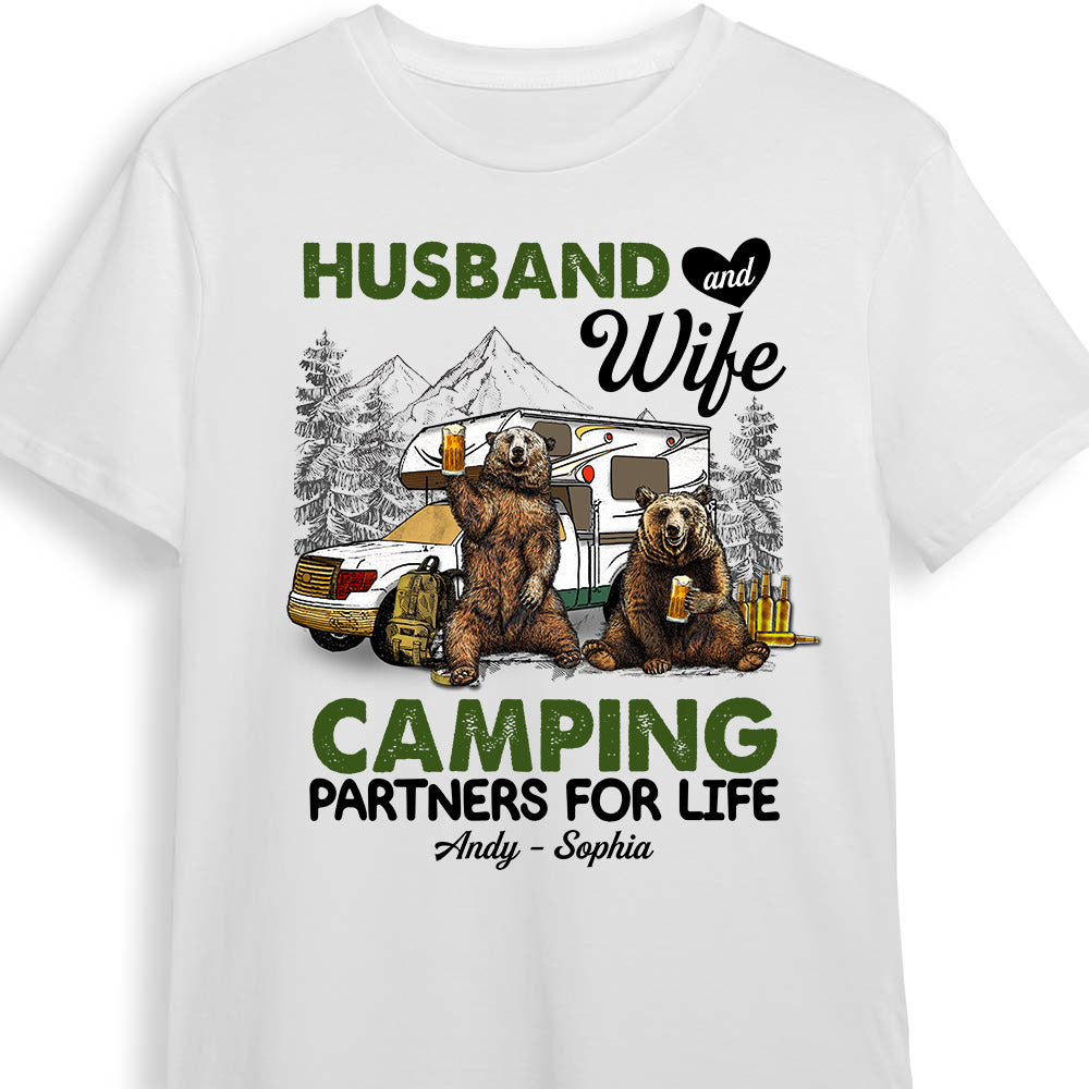 Personalized Couple Bear Husband Wife Camping T Shirt - Thegiftio UK