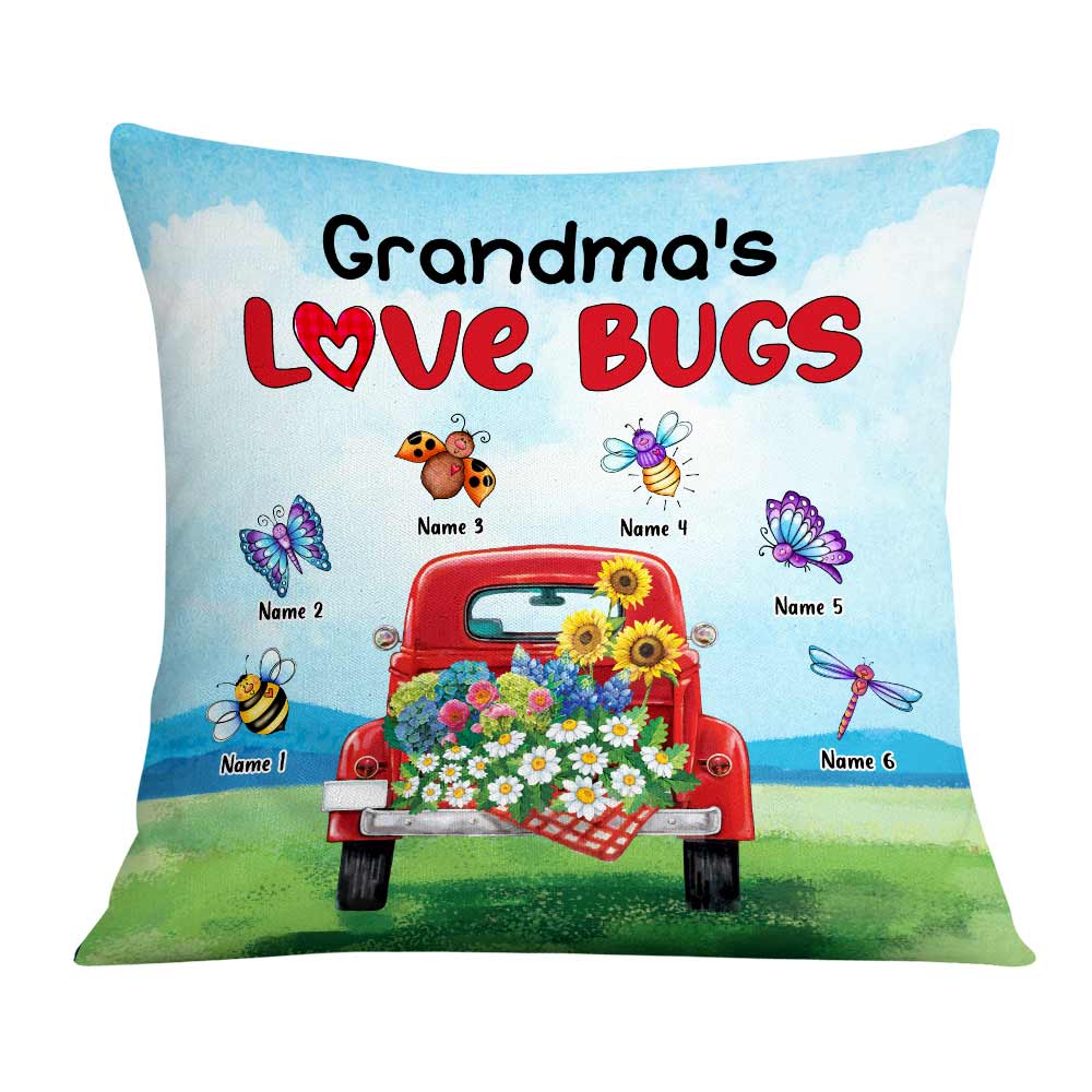 Personalized Mom Grandma Grandkids Gift, Mothers Day, Grandmas Love Bugs Pillow