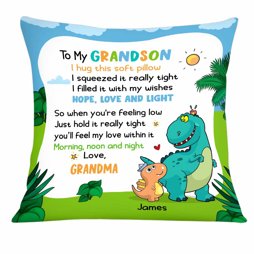 Personalized Dinosaur Grandson Granddaughter Pillow, Filled With Love Hope And Light - Thegiftio UK
