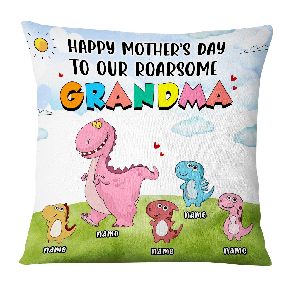Personalized Happy Mothers Day, Mom Grandma Dinosaur Pillow - Thegiftio UK