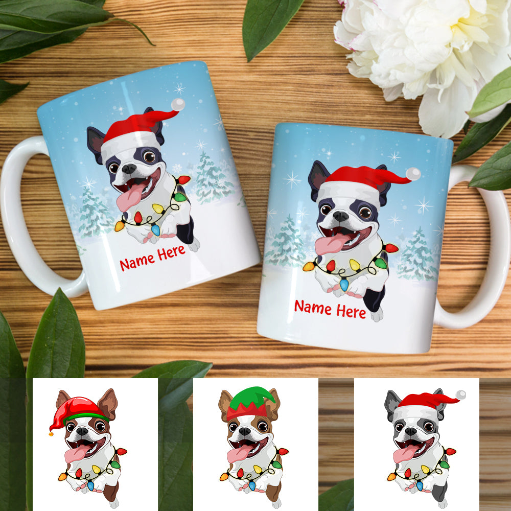 Personalized Boston Terrier Dog Christmas Light Mug - Thegiftio UK